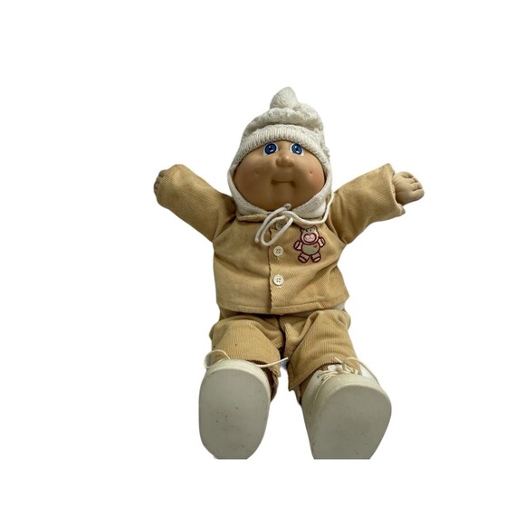 Cabbage Patch Kids 1982 HM 64 Bald Boy with Bonnet Corduroy Brown Bear Outfit - Picture 1 of 16